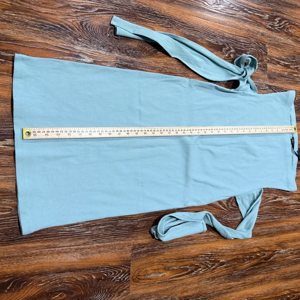 NWT Revamped Women's Light Blue Ribbed Strapless Midi Tube Dress Tie Waist Sz L - Picture 8 of 9